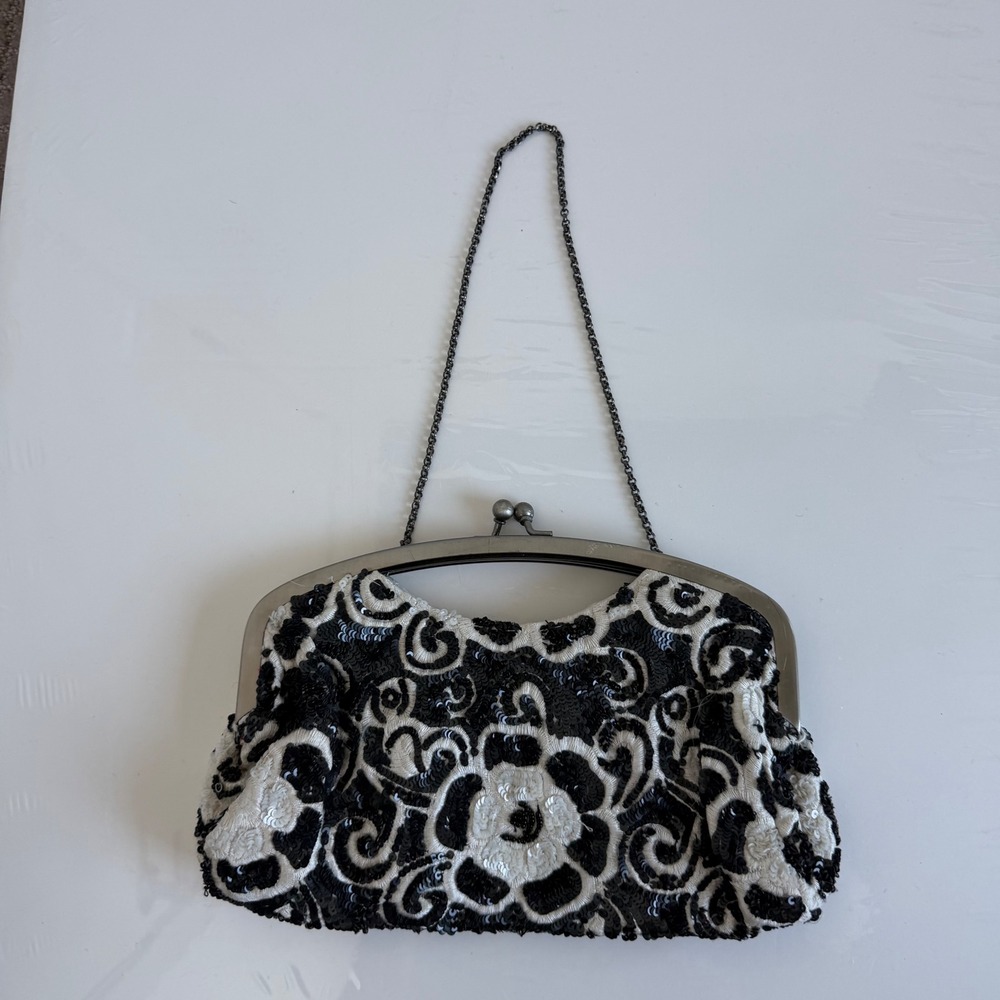 Y2K White House Black Market Floral Sequined Clutch - Picture 1 of 5